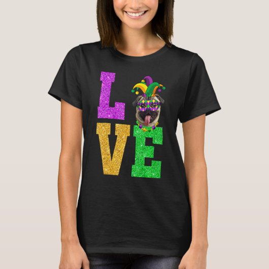 Cute I Love Mardi Gras Pug Dog Puppy Lover Premium Tシャツ (正面)