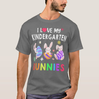 Cute I Love My Kindergarten Bunnies Teacher Happy  Tシャツ