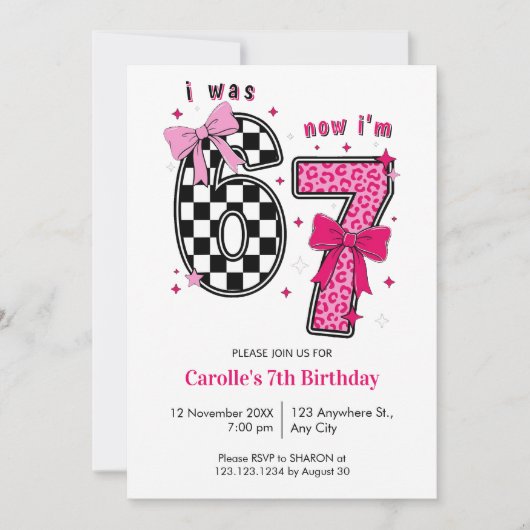 Cute I Was 6 Now I’m 7 Birthday 招待状 (正面)