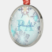 Cute Ice Blue Snowflake Personalized Name PA メタルオーナメント (左)