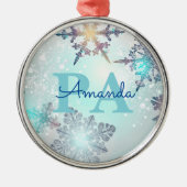Cute Ice Blue Snowflake Personalized Name PA メタルオーナメント (正面)