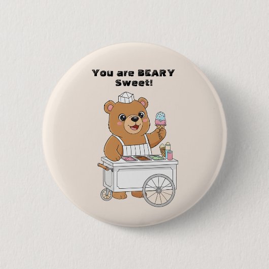 Cute Ice Cream Bear "Beary Sweet" Kids Valentine 缶バッジ (正面)