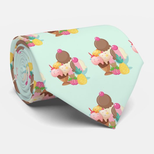 Cute Ice Cream Pattern ネクタイ (ロール)