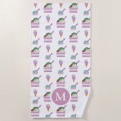 Cute Ice Cream Summer Pattern Monogram ビーチタオル (正面)