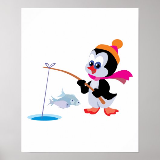 cute ice fishing little penguin ポスター (正面)