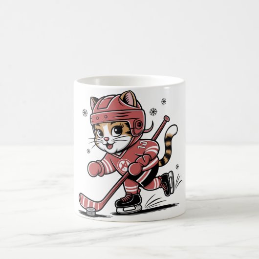 Cute Ice Hockey Cat Player – Fun Sports Cartoon De コーヒーマグカップ (中央)