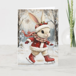 Cute Ice Skating Baby Bunny Christmas シーズンカード