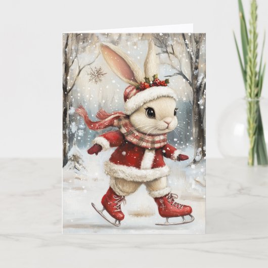Cute Ice Skating Baby Bunny Christmas シーズンカード (正面)