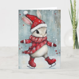 Cute Ice Skating Bunny Christmas シーズンカード