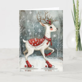 Cute Ice Skating Deer Christmas シーズンカード