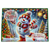 Cute Ice Skating Snowman Christmas ラージペーパーバッグ (正面)