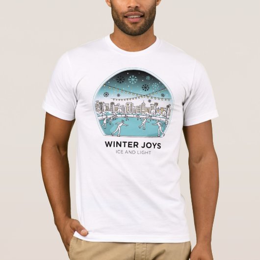 Cute Ice Skating Winter Village Scene Snowy Lights Tシャツ (正面)
