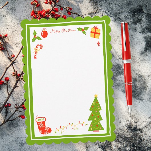 Cute Icons Scalloped CUSTOM Christmas Stationery シーズンカード