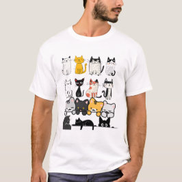 Cute Illustrated Cat Squad on Black Background Tシャツ