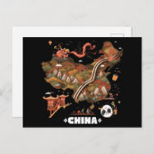 Cute Illustrated China Map with Dragon and Panda ポストカード (正面/裏面)