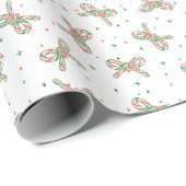 Cute Illustrated Christmas Candy Cane Bow Pattern ラッピングペーパー (ロールコーナー)