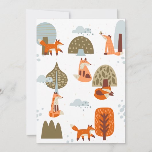 Cute illustrated Fox Forest animal first birthday 招待状 (裏面)