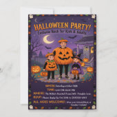 Cute Illustrated Halloween Costume Party Family 招待状 (正面)