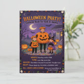 Cute Illustrated Halloween Costume Party Family 招待状 (スタンド正面)