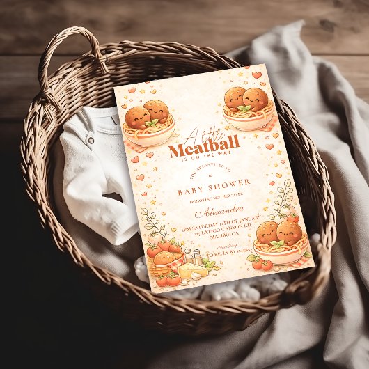 Cute Illustrated Little Meatball Baby Shower 招待状