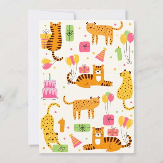 Cute illustrated wild animals first birthday 招待状 (裏面)