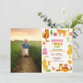 Cute illustrated wild animals first birthday 招待状 (スタンド正面)