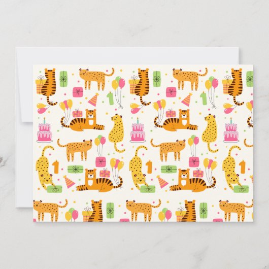 Cute illustrated wild animals first birthday 招待状 (裏面)