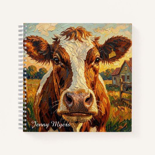 Cute Impasto Cow on Farm Personalized ノートブック (正面)