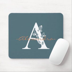 Cute initial and name pretty color turquoise マウスパッド