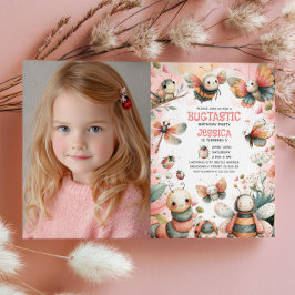 Cute Insects Bugtastic Girl Kids Photo Birthday 招待状