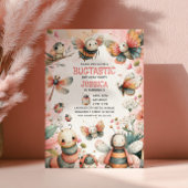 Cute Insects Bugtastic Pink Girl Kids Birthday 招待状