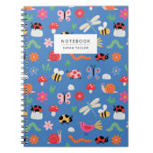 Cute Insects & Nature Pattern in Blue ノートブック (正面)
