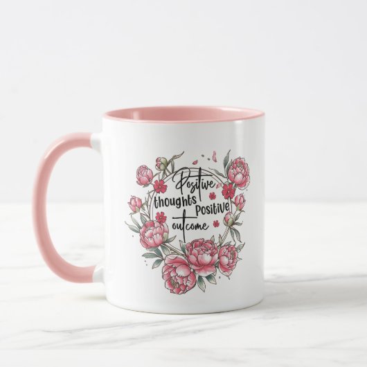 Cute inspirational word art positive thoughts マグカップ (左)