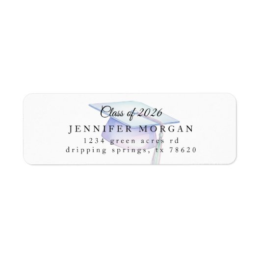 Cute Iridescent Graduation Hat Return Address ラベル (正面)