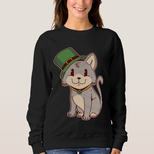 Cute Irish Cat with Top Hat  St Patricks Day Graph スウェットシャツ (正面)