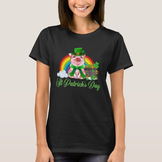 Cute Irish Pig Leprechaun Shamrock St Patricks Day Tシャツ (正面)
