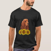 Cute Irish Setter  Dog Flower Sunflower Tシャツ (正面)