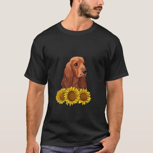 Cute Irish Setter Dog Flower Sunflower Tシャツ (正面)