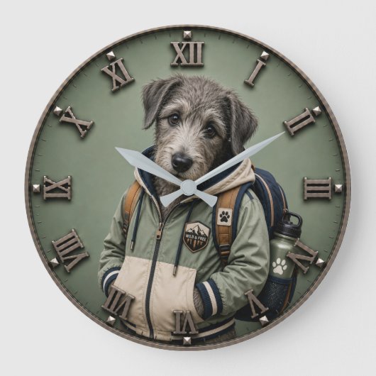 Cute Irish Wolfhound Puppy ラージ壁時計 (正面)