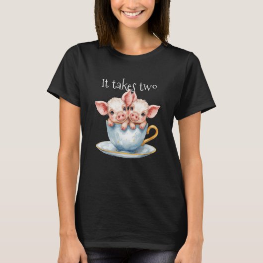 Cute It Takes Two Teacup Twin Piglets Tシャツ (正面)