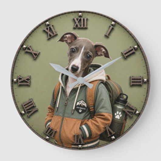 Cute Italian Greyhound Puppy ラージ壁時計 (正面)