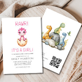 Cute It's a Girl Cute Dinosaur Baby Shower 招待状