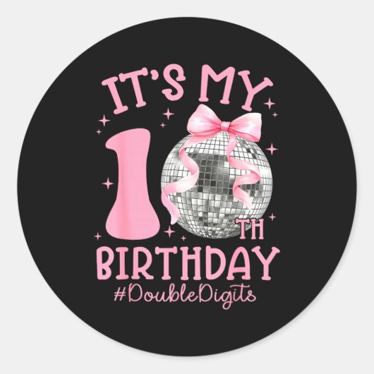 Cute It's My 10th Birthday Girl Coquette Bow Disco ラウンドシール (正面)