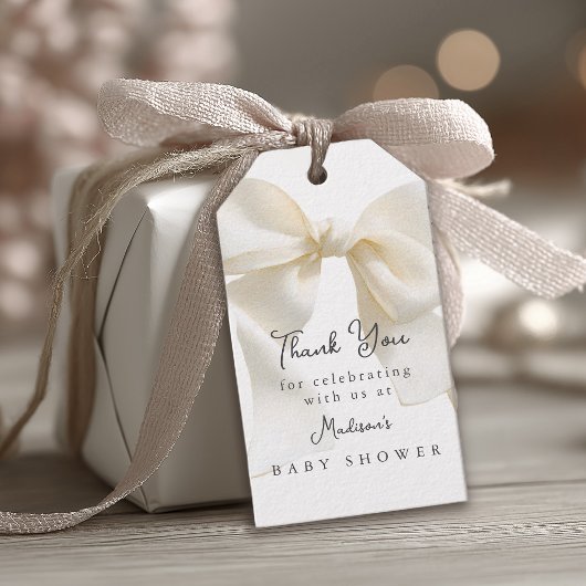 Cute Ivory Coquette Bow Baby Shower ギフトタグ