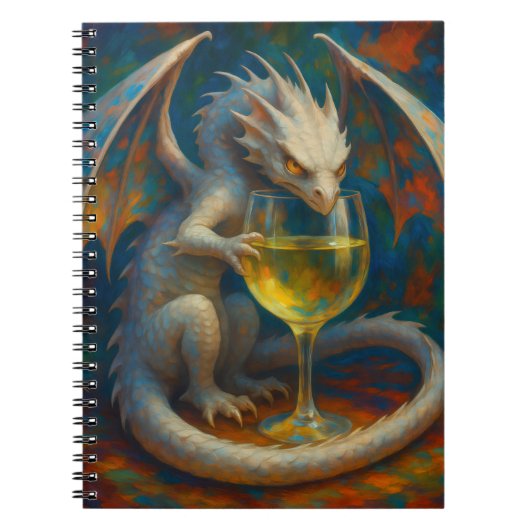 Cute Ivory Dragon & White Wine Fantasy Art ノートブック (正面)