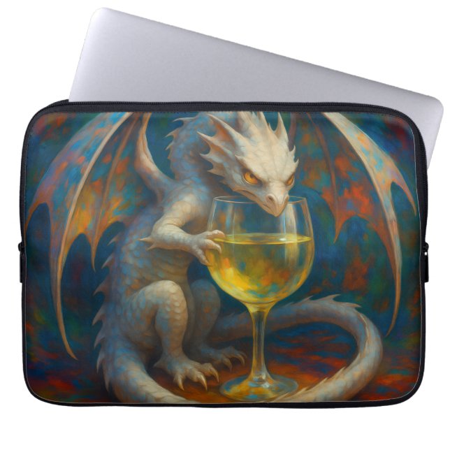 Cute Ivory Dragon & White Wine Fantasy Art ラップトップスリーブ (正面)