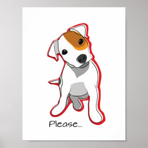 Cute Jack Russell Puppy Poster with Red Accent ポスター