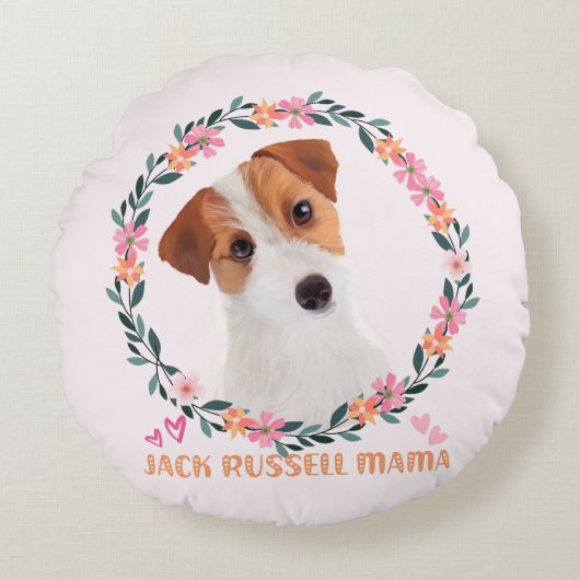 Cute Jack Russell Terrier - Jack Russell Mama ラウンドクッション (正面)