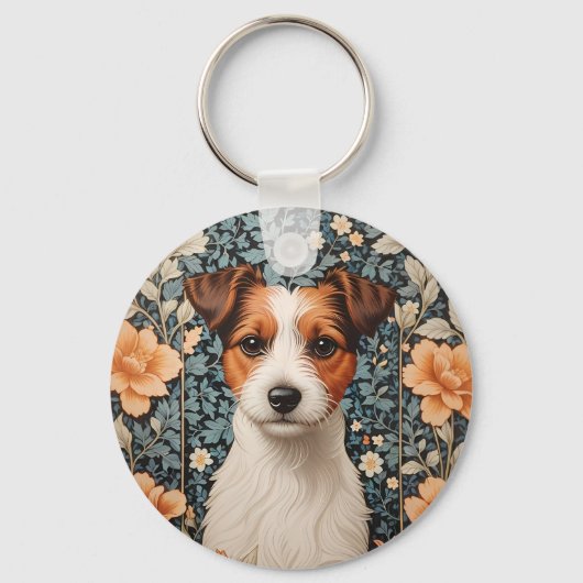 Cute Jack Russell Terrier William Morris Inspired キーホルダー (正面)