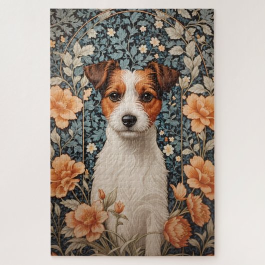 Cute Jack Russell Terrier William Morris Inspired ジグソーパズル (縦)
